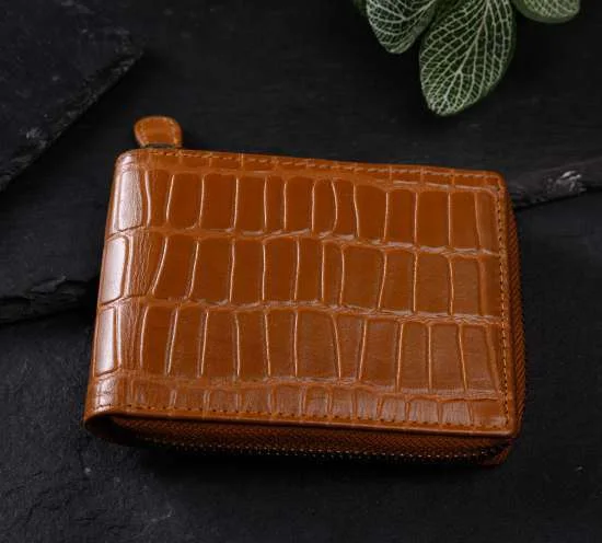 Croc Zip-Around – Cognac – genuine leather, wholesale from Charlie International India